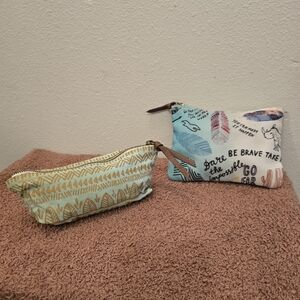 Indigo Blue and Cream Cosmetic Bags Set